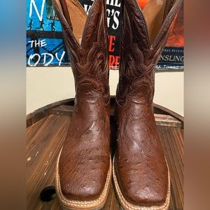 Dan Post Men's Alamosa Hand Ostrich Quill Boots Size 10.5 D Chocolate *Worn Once